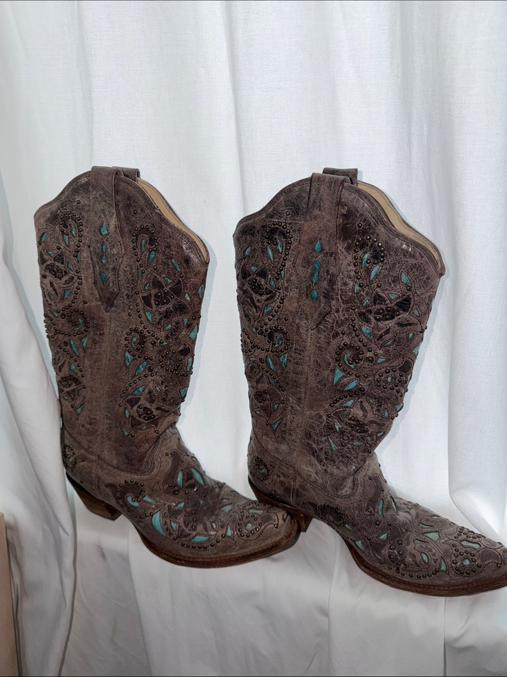 Corral Brown Western Boots with Turquoise Inlay
